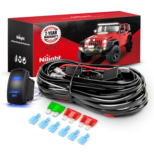 Image of Nilight 12AWG LED Light Bar Wiring Harness Kit - 3 Leads Blue | 12V On Off 5Pin Rocker Switch Laser Waterproof Toggle Power Relay Blade Fuse for Cars Boat ATV Trucks
