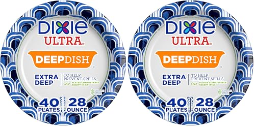 Dixie Paper Plates, 9 Inch | Deep Dish | 40 Count | 3X Stronger | Microwave-Safe