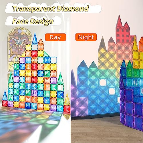 TOKBLOK Magnetic Tiles Kids Toys for 3 4 5 6 Years Old Boys & Girls, 64PCS Clear Diamond Magnet Building Blocks Set, STEM Preschool Learning Educational Toys for Toddler Birthday Gift
