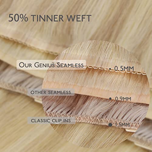 Image of WENNALIFE Invisi Edge Clip in Hair Extensions Human Hair 7pcs Ultra Invisible 50% Thinner Seamless Clip Ins Light Blonde Highlighted Golden Blonde Natural Remy Hair 18 inch