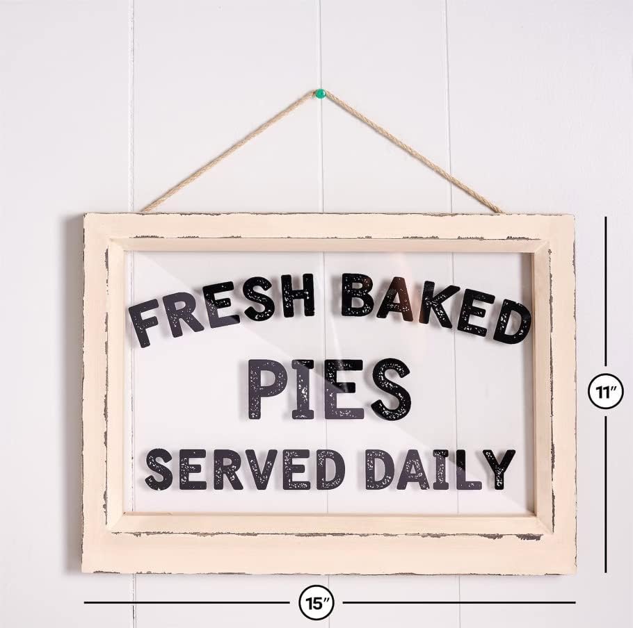 Miniatura 4 de Letrero de madera con texto en inglés Fresh Baked Pies Served Daily, decoración de pared para regalo, marco de madera rústica, para comedor, sala de