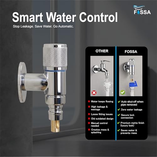 Image of Fossa Galaxy Washing Machine Faucet Stainless Steel - Wall Mounted Water Tap for Toilet, Dishwasher, Laundry, and Kitchen Sink | Space Saving Multi-Use Angle Valve with Easy Grip Control | Silver