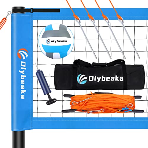 Olybeaka Portable Volleyball Net Outdoor Professional Volleyball Net Set System For Backyard Beach With Adjustable Height Poles And Anti-Sag Design, Boundary Line, Volleyball And Pump #TOP5