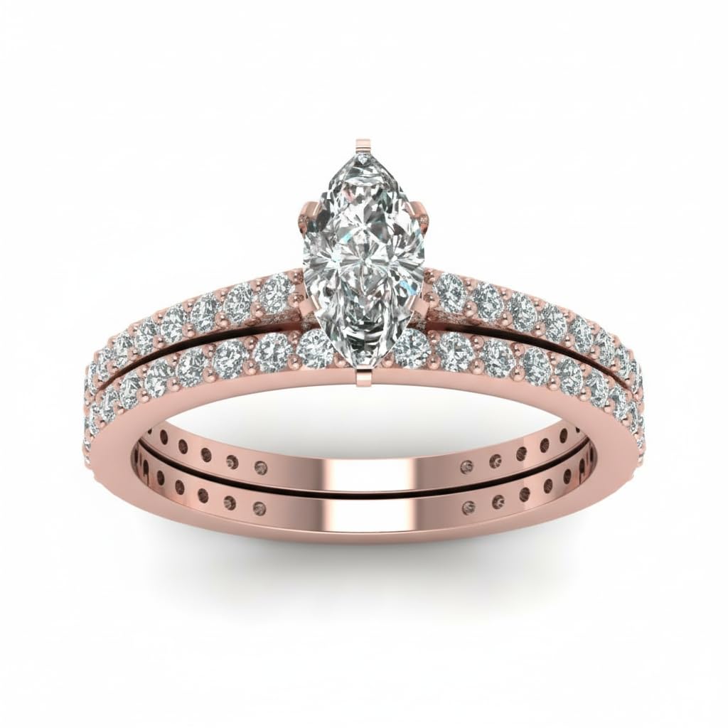 55Carat Choose Your Gemstone Marquise Shape 14k Rose Gold Plated Classic Delicate Diamond CZ Handmade Fashion Jewelry Party Wear Daily Wear Ornament Gifts for Wife Wedding Ring Sets : US Size 4 to 12