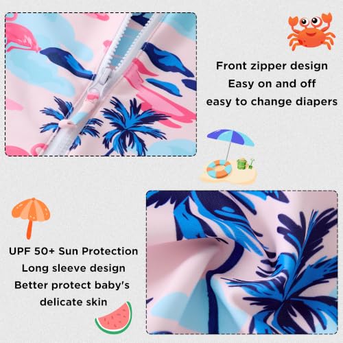 Image of Baby Girls' One Piece Swimsuit Long Sleeve Rash Guard Swimwear