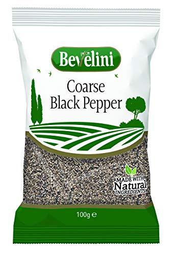Bevelini Coarse Black Pepper 100g - Crushed Black Peppercorns for Cooking, Marinades, Curries & Seasoning - Aromatic Coarse Grind - 100% Pure, Natural, Vegan-Friendly Spice