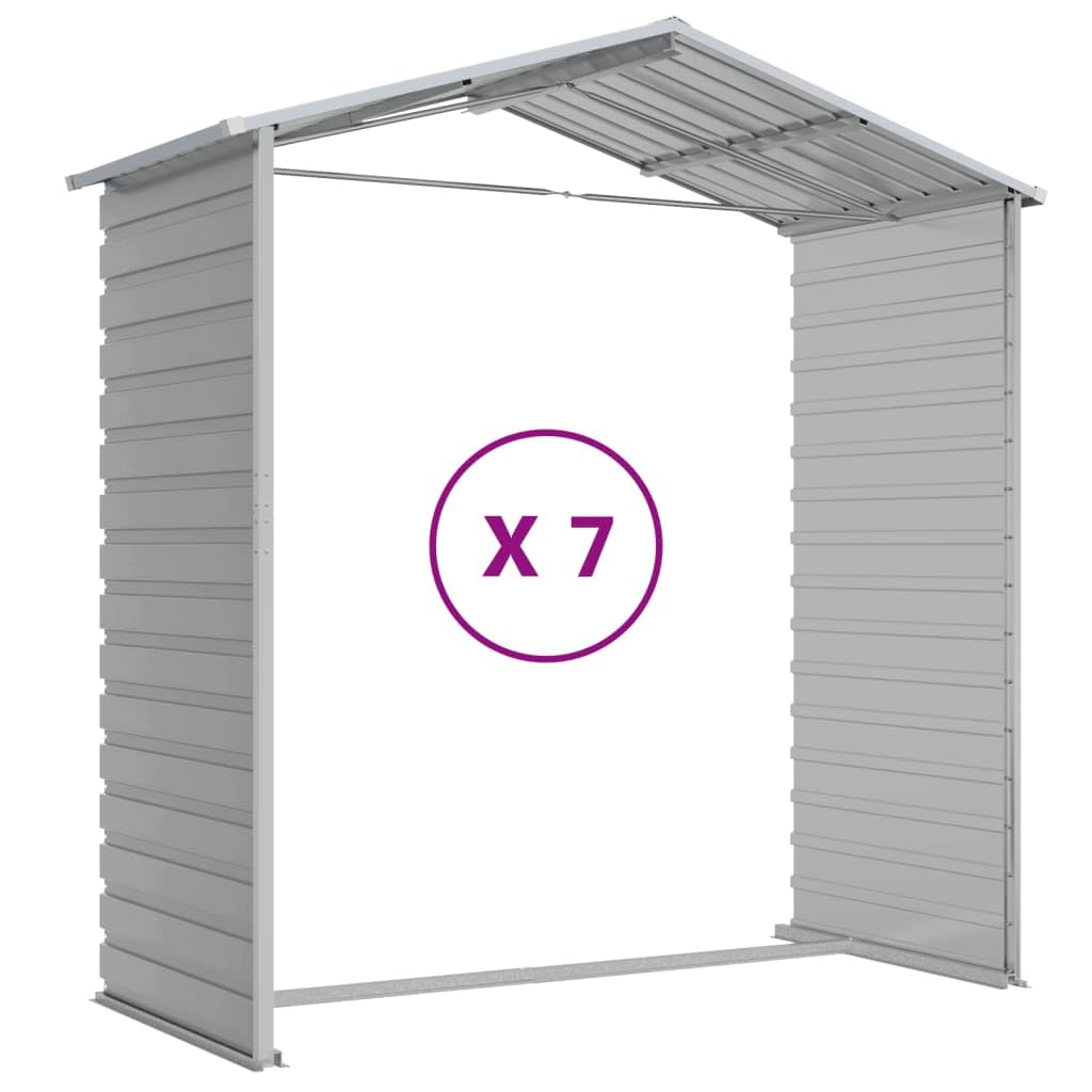 Domek ogrodowy jasnoszary 191x640x198 cm stal ocynkowana | Przechowywanie zewnętrzne, 4 kratki wentylacyjne, pochylony dach, praktyczne uchwyty