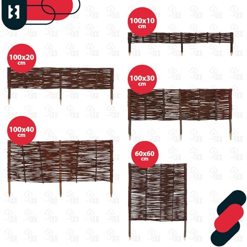 KOTARBAU® 5er Set Beeteinfassung - 100 x 10 cm - Weidezaun - Beetumrandung aus Weide - Beet Zaun - Mini Steckzaun - Abgrenzung für Blumen- & Kräuterbeet - Garten Deko - Weide - Braun