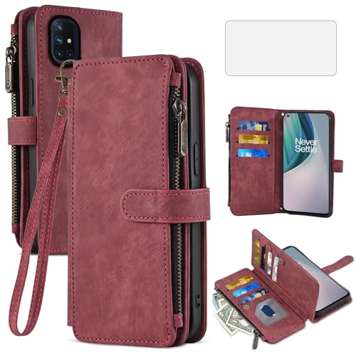 Rabat cuir OnePlus Nord N10 5G Asuwish avec porte-cartes et verre trempé inclus