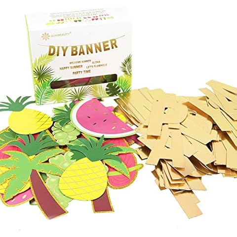SUNBEAUTY DIY Letters Banner, Customizable Tropical Banner, Customizable Letters Symbols Banner Decorations for Summer Hawaiian Wedding Party Decorations 122pcs Cover