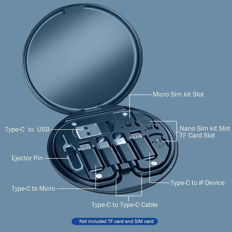 Image of All in one 60W USB Fast Charging Travel Data Cable Set Multifunctional Conversion Head Portable Multi-Type Charging Connector USB TypeC Adapter Sim Storage with Sim Eject Pin and mobile stand