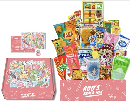 Boo’s Asian Mystery Snack Box 40 Pieces; 14 Full-Size Snacks. Including Mochi, Mini Ice Cream Cone, Asian Noodles, Soda; Variety Of Savory And Sweet Snacks Asian Treats #TOP3