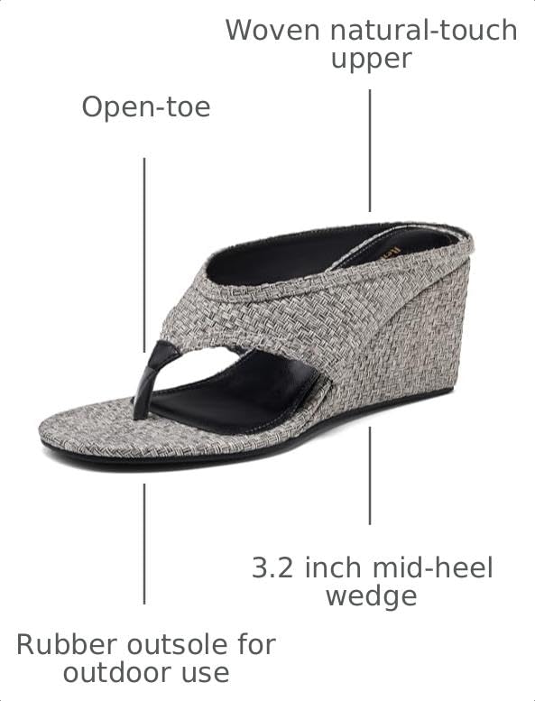 Image of Women's Wedges Heeled Slippers Fabric Heels Slip on Comfy Evening Dress Woven Sandals Square Toe Shoes for Women 3.3 inch Heels