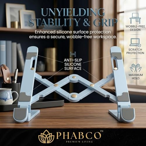 Image of Adjustable Laptop Stand with 6-Angle Ergonomic Foldable Design | Portable Tabletop Desktop Riser Stand Holder Compatible with MacBook, HP, Dell, Lenovo & All Notebooks 10 inch to 15.6 inch (Silver)