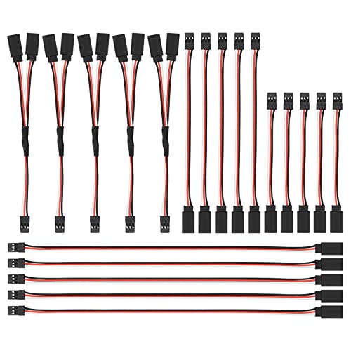 Yakomon 20pcs RC Servo Extension Cable, 3-pin Servo Extension Wire Cable Cord, 30cm/15cm/10cm Male to Female Servo Extension for RC Car or Airplanes(1 to 2 Y 15cm/30cm/15cm/10cm, 5pcs Each)