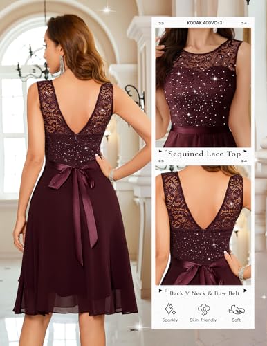Image of BeryLove Womens Boat Neck A Line Sleeveless Lace Formal Homecoming Dress | Short Dress With Ruffle Hem, Sparkly Design Ideal For Wedding Guest,Bridesmaid Cocktail Prom & Evening Party Events