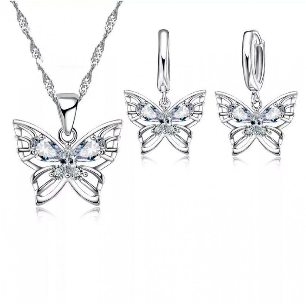 Schmetterlings-Party-schmuckset für mädchen, kubischer zirkon 925, Brautschmuck-Set für Damen