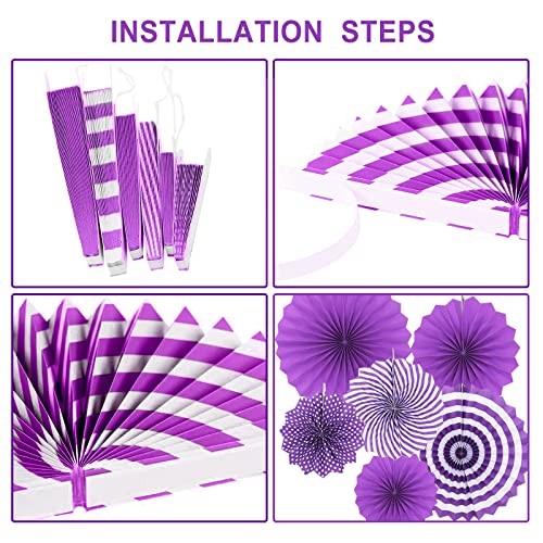 Image of LRCXL 12PCS Party Hanging Paper Fans Set, Fiesta Round Pattern Paper Garlands Decoration Party Supplies for New Year Baby Shower Birthday Wedding Graduation Events Accessories(Purple)