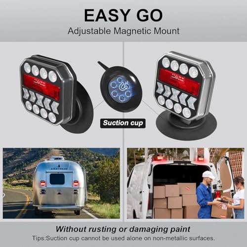 Image of Agrieyes USB-C Wireless Trailer Lights, Adjustable Magnetic Tow Light with Retroreflectors, Rechargeable Towing Light Kit Reverse for Trucks, Boat, RV, Vehicle, Caravan