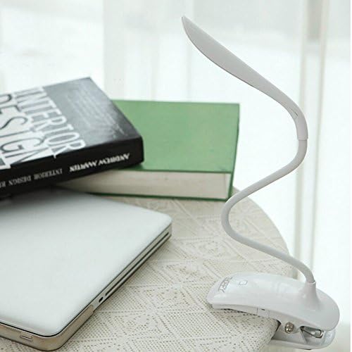 LED Desk Lamp, ZHOPPY Dimmable Clip On Bedside Lamp Table Lights with Clip-On Clamp - Reading Book Light, Eye-care, Portable, USB Rechargeable, Gooseneck Tube Touch Control Light (White)