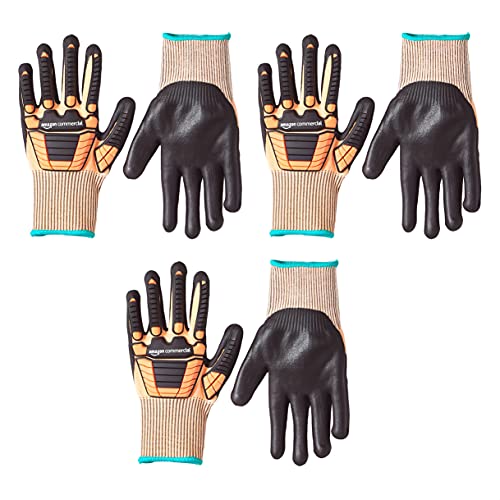 Amazoncommercial 13G Goldsilk & Foam Nitrile Gloves With Impact Protection (Orange/Black), Size M, 3-Pairs #TOP1