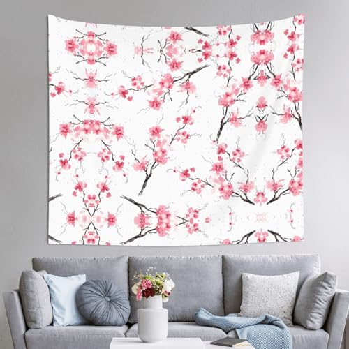 Tapisserie fleurs de cerisier : fixez une déco salon sans percer