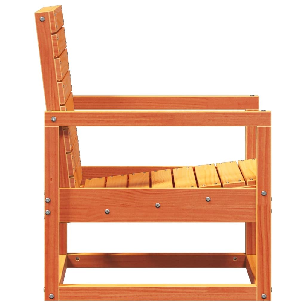 Silla de jardín de madera maciza de pino color marrón cera, 57,5 x 63 x 76 cm, diseño de listones cómodo, reposabrazos robusto y duradero para jardín, terraza, balcón, camping