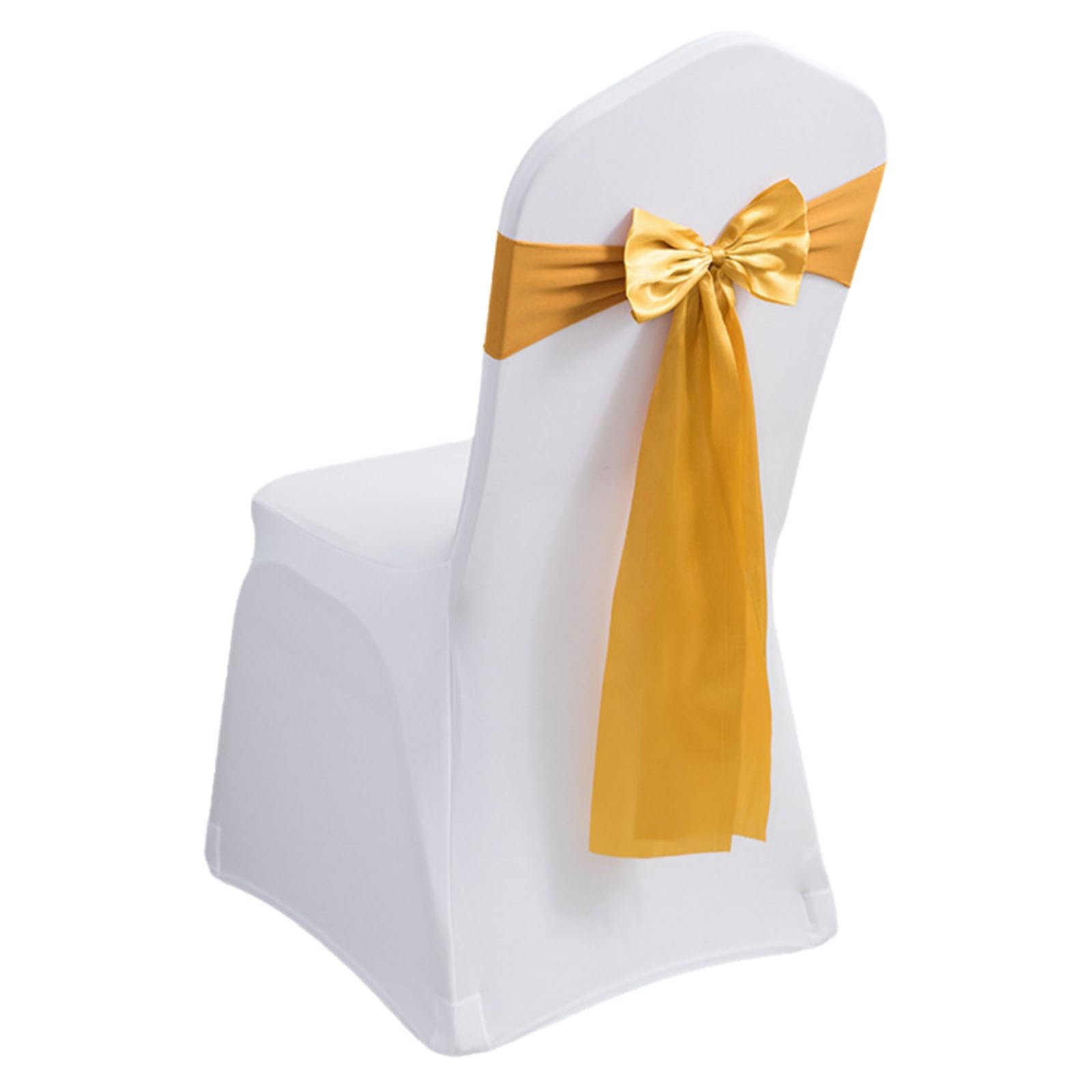 Stretch Chair Sashes, Chair Bows No Need Tied, Polyester Chair Bands, Sashes for Chair Covers for Hotel Wedding Reception Birthday Party Ceremony Decor(Golden Yellow,100PCS)