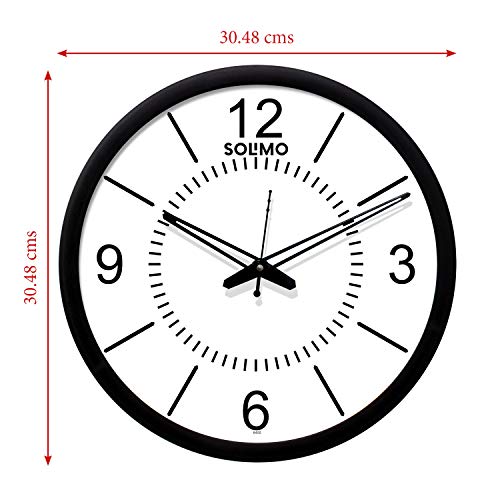Image of Amazon Brand - Solimo 12-inch Wall Clock - Designer (Silent Movement, Black Frame)