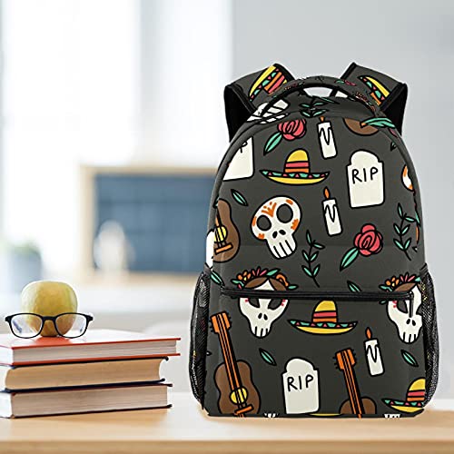 Sac à dos durable motif tête de mort fleur, cartable ultra léger et résistant