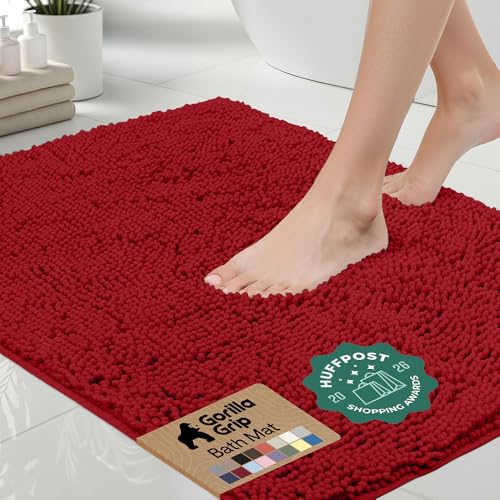 Image of Gorilla Grip Luxury Chenille Bathroom Rug Mat, 60x24, Extra Soft and Absorbent Shaggy Rugs, Machine Wash Dry, Perfect Plush Carpet Mats for Tub, Shower, and Bath Room, Red