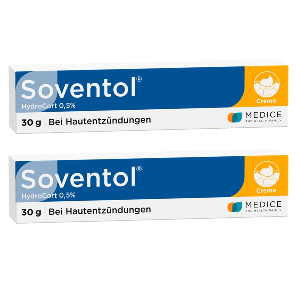 Soventol HydroCort 0,5% Creme 2x 30 g bei akuten Hautentzündungen wie Neurodermitis, Hautallergien & Ekzemen - lindert Juckreiz - entzündungshemmend