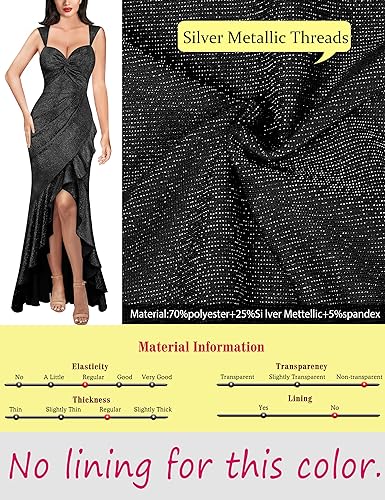 Image of VFSHOW Womens Glitter Sweetheart V Neck Twist Front Backless Ruched Ruffle Slit Formal Evening Gown Maxi Dress