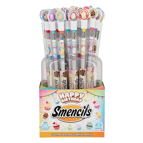 Happy Birthday Smencils Gourmet Scented Pencils 50 Pack – HB #2 Recycled Newspaper Pencils, Pre-Sharpened Kids School Supplies, 10 Sweet Scents Variety, Classroom Rewards & Gifts for Kids