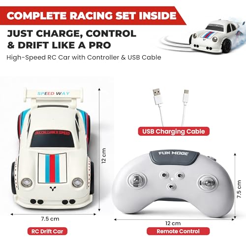 Image of Kidology Mini RC Drift Car for Kids | 2.4G Remote Control Racing | 360 Drift & Stunt, LED Lights, Sound Effects, Follow Me Mode, Escape Mode, Sensor Control, Auto Demo | Gift for Boys & Girls