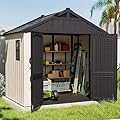 Patiowell 8 x 6 FT Plastic Outdoor Storage Shed with Floor, Resin Shed with Window and Lockable Door for Garden, Backyard, Tool Storage Use, Easy to Install in Beige (Kick-it Shed)