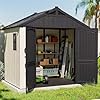 Patiowell 8 x 6 FT Plastic Outdoor Storage Shed with Floor Resin Shed with Window and Lockable Door for Garden Backyard Tool Storage Use Easy to Install in Beige Kick it Shed