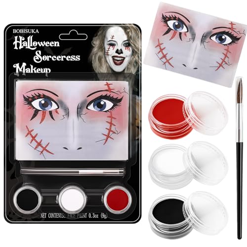 White Black Red Face Paint Clown Sorceress Halloween Makeup Kit