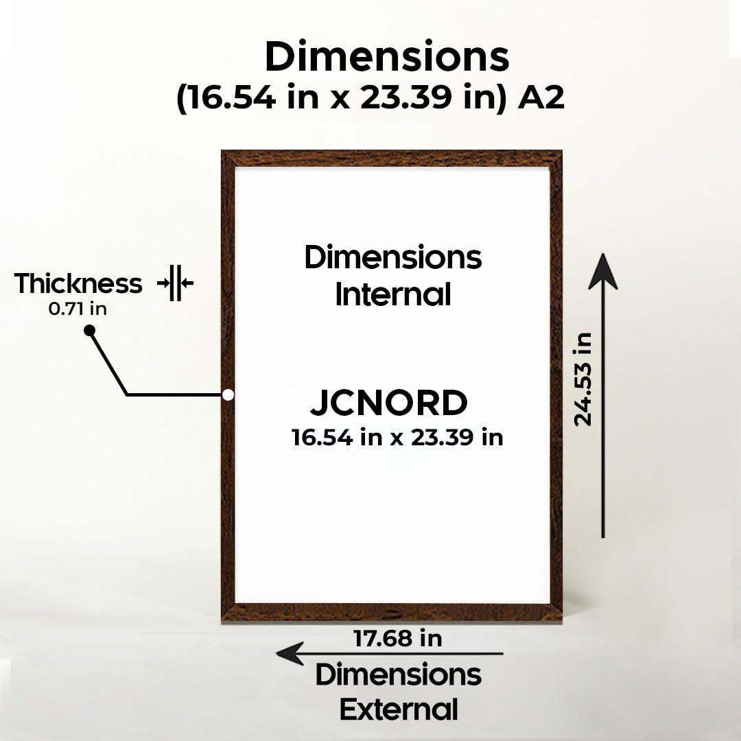 JCNORD MDF Walnut Wooden Picture Frame A2 (42x59.4 cm) with Shatterproof Acrylic Glass, 42 x 59.4 cm - Image 2