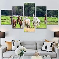 SIGNWIN 5 Panel Canvas Wall Art Modern Art Animals Cow Expressive Farmhouse/Country Multicolor Photography Sheep for Home Decorations Ready to Hang - 60