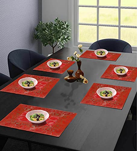 Image of Embroidery Home Decor Decorative Silk Dining Table Mats 6 Pieces Placemats 45x30 Cm (Orange)