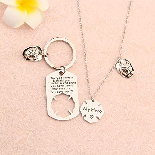 Firefighter Gift Keychain Necklace Matching Set Fireman Jewelry Gift for Firefighter Wife Girlfriend4