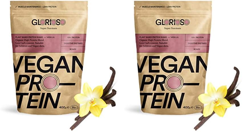 Proteína Vegana Sabor Vainilla en Polvo 100% - 400 g - Ideal para Dietas, Aumentar o Mantener Masa Muscular - Sin Lactosa ni Gluten - Glorioso Super Nutrients (Paquete de 2)