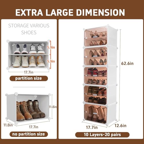 Image of Plastic Shoe Rack for Home | 10 Shelf DIY Shoe Rack with Door for Home Storage Plastic Box Organizer, Metal Door Frame, Chappal Slipper Sandals Stand (White, 10 Shelf)