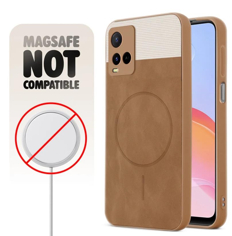 Image of Bintage CASE Mac Safe Design Hard Light Weight Back Case | Soft Border Camera Protect | Dual PU Leather Finish Back Cover Compatible for Vivo Y21e / Vivo Y21A - White & Brown