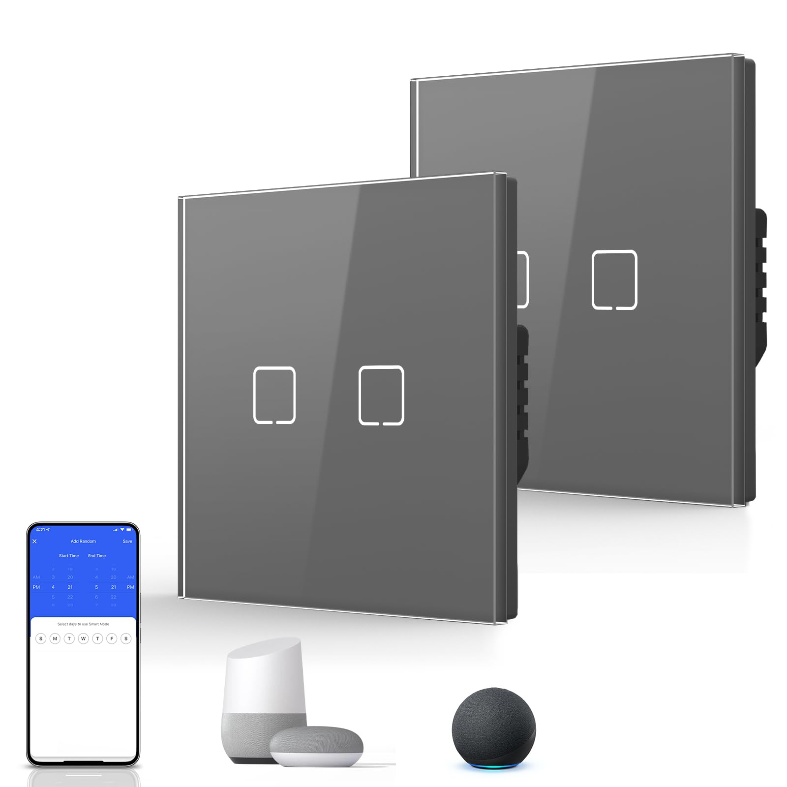 BSEED Interruptor Inteligente WIFI,Interruptores Tactil Con Cristal,Compatible con Alexa,Tuya y Smart Life,Requiere Cable Neutro,2 Gang 1 Vía,86mm Blanco — view 125
