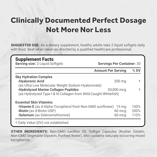 Naturalis Hyaluronic Acid 200mg, 10x Better Absorption Ultra Low Molecular Weight with Collagen, Biotin, Selenium & Vitamin E | Hair, Skin, Nails & Joint Supplements | 120 Softgels