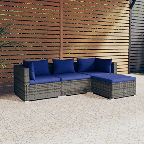 ZEYUAN Set de Muebles de jardín 4 pzas y Cojines, Muebles Terraza Y Jardin, Muebles Patio Exterior, Conjunto Sofa Exterior Jardin, ratán sintético Gris