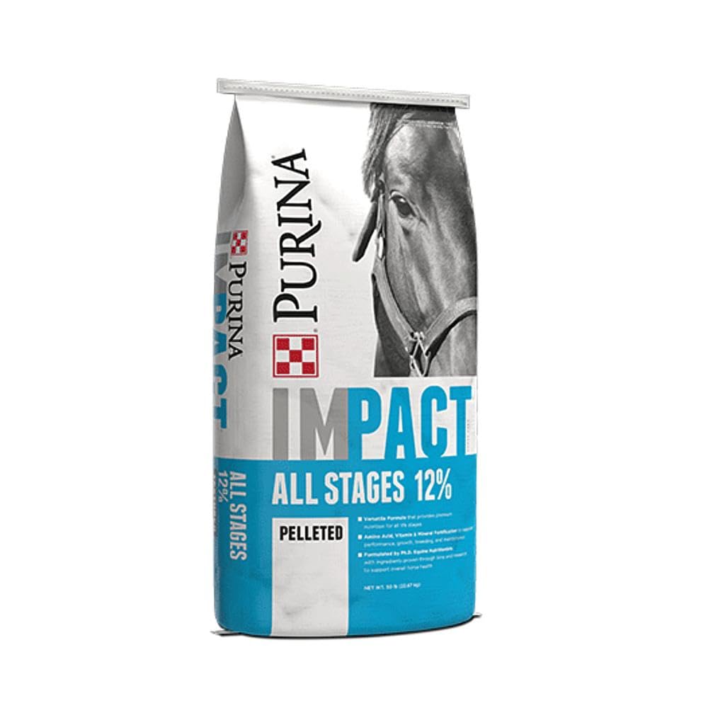 Purina Impact All Stages 12:6 Pelleted Horse Feed, 12% Protein & 6% Added Fat, 50 Pound (50 LB) Bag
