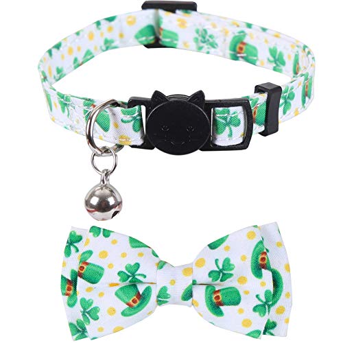 Lamphyface 2 Pack St.Patrick's Day Cat Collar with Cute Bow Tie and Bell Breakaway Adjustable Safety - Image 4